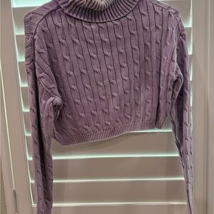 Purple Cable Knit Turtleneck Sweater